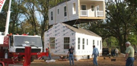 Rebuilding: Two modular homes, one on top of the other.