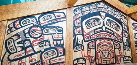 Artwork in Juneau, Alaska, in browns and reds.