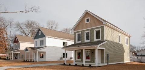 Three two story homes in Dover, Delaware, the first passive homes in the state.